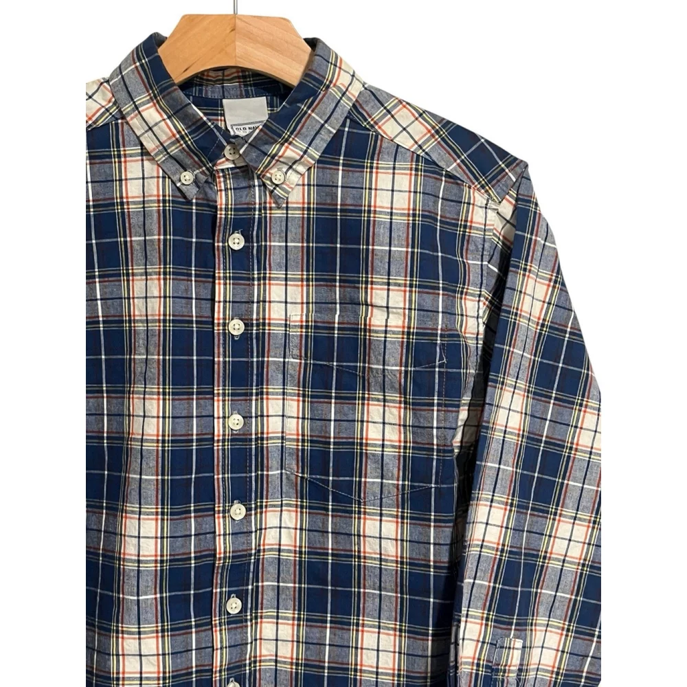 Old Navy Boys Red White Blue Plaid Button Up Shirt Large